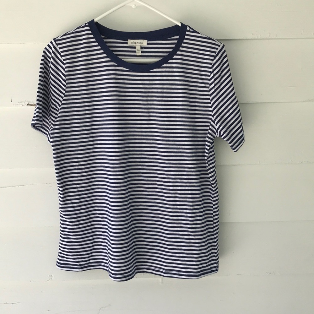 Ella Moss Navy and White Striped Short Sleeve Tee